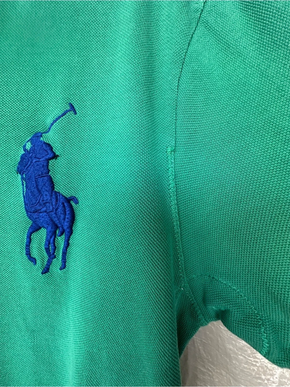 Polo Ralph Lauren Green Polo Big Navy Pony Classic Preppy Shirt Premium Detail M